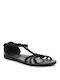 Leder Flache Sandalen für Damen mit Riemen in Schwarz Farbe