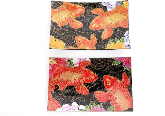 Atmosphera Koi Set Decorative Platters Rectangular Glass Multicolour 2 Pieces 23x15cm