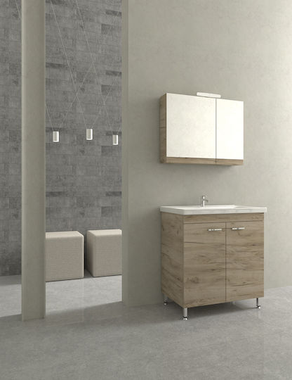 Savvopoulos Argo Waschtisch mit Waschbecken & Spiegel mit Licht L100xB43.5xH73cm Grey