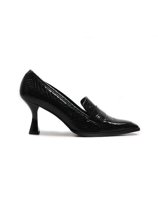 Zinda Patent Leather Pointed Toe Black High Heels Animal Print