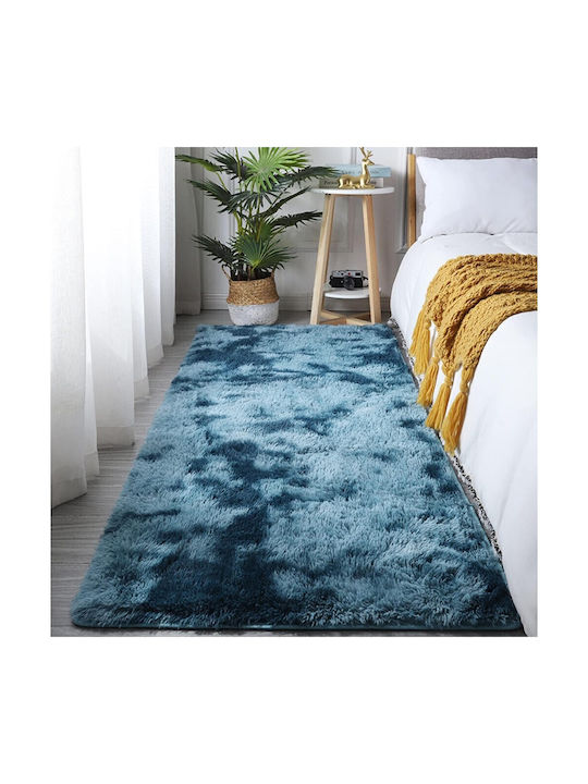 To megalo pazari Non-slip Runner Shaggy Furry Blue 80x180cm