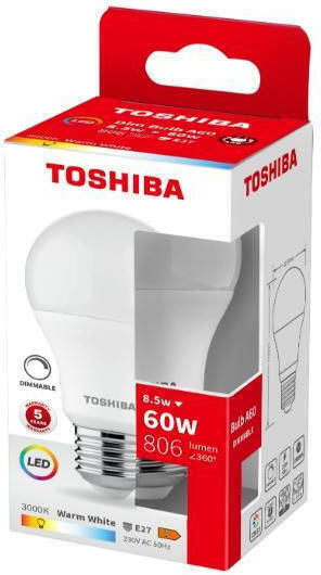 Toshiba LED Bulb 8.5W for Socket E27 and Shape A60 Warm White 806lm Dimmable