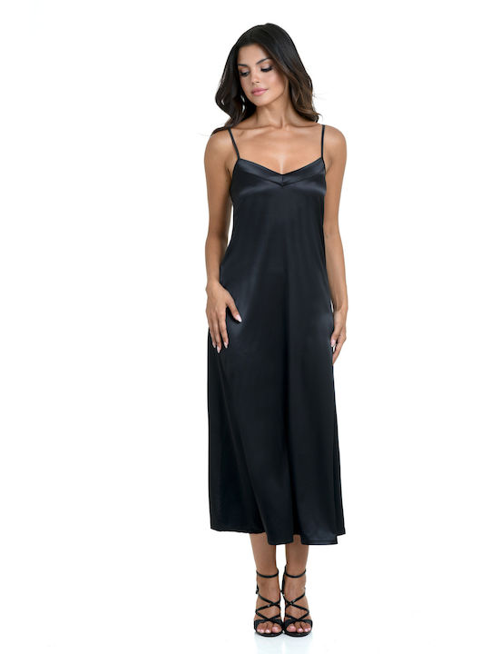 Miss Rosy Winter Satin Women's Nightdress black