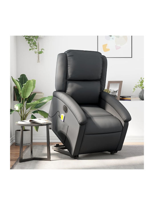 Relaxsessel Friseurwaschbecken aus echtem Leder Black Velvet-Black Metal 71x86.5x99.5cm