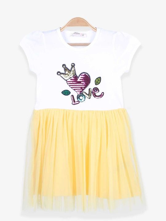 Trendy Shop Kids Dress Tulle Short Sleeve White