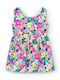 Kinderkleid Ärmellos Satin Blumen Blue
