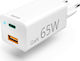 HAMA Зарядно без кабел GaN (Галуниев нитрид) с USB-A порт и USB-C порт 65W Доставка на енергия Бял (00201643)