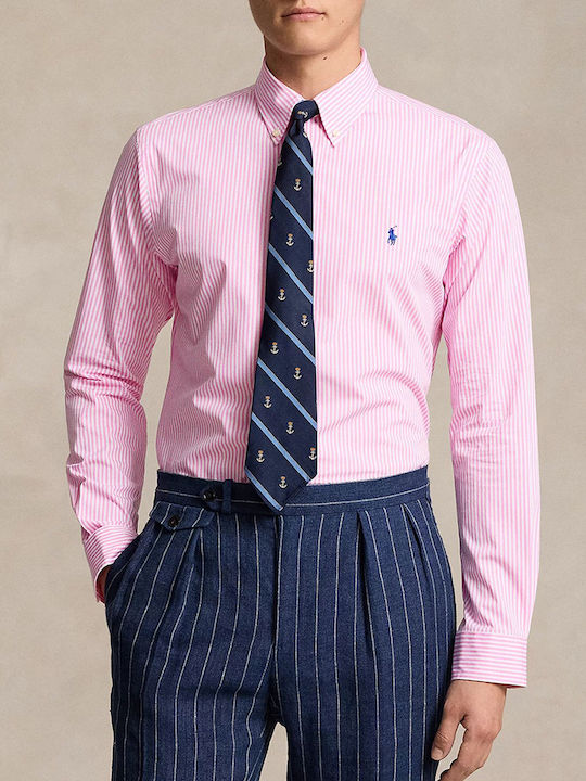 Long-sleeved Cotton Shirt Striped Pink