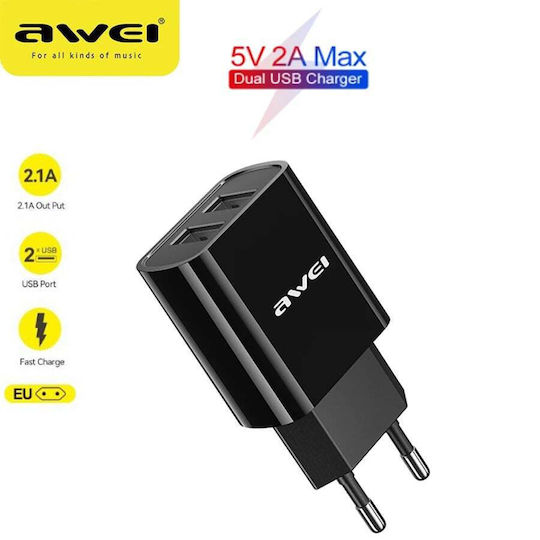 Awei Φορτιστής Χωρίς Καλώδιο με 2 Θύρες USB-A Μαύρος (C3)
