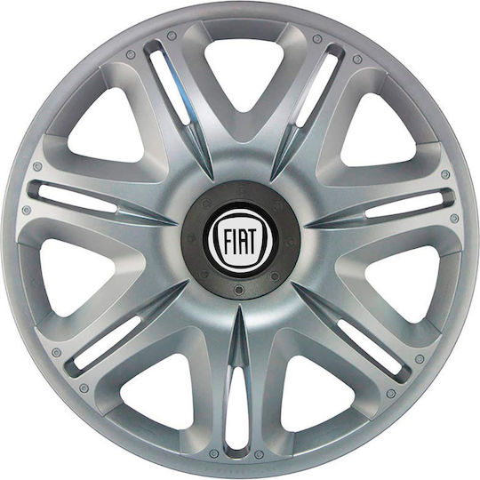 J-Tec Car Hubcap Set Nascar with Fiat Emblem 13" 4pcs Silver