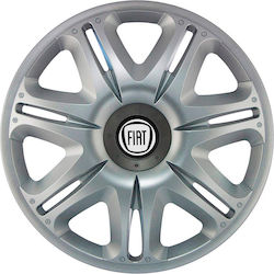 J-Tec Car Hubcaps Nascar 14 Inches with Fiat Logo 4 Pieces Silver