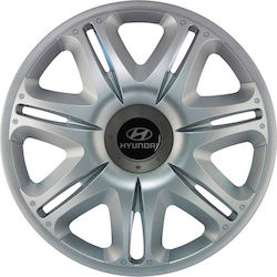 J-Tec Car Hubcaps Nascar 14" with Hyundai Brand Logo 4 Pieces Silver JT-000509