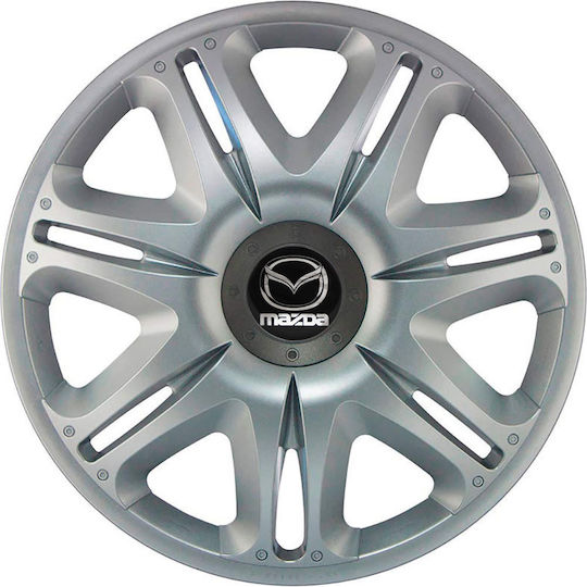 J-Tec Car Hubcap Set Nascar with Mazda Emblem 14" 4pcs Silver