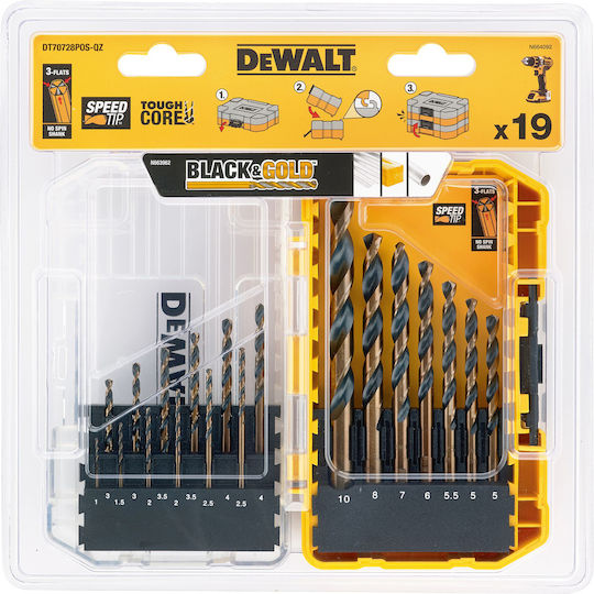 DEWALT Комплект 19 Диамантени Свредла HSS с Цилиндрична Опашка за Метал