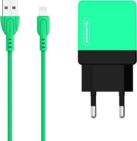 Somostel Φορτιστής με 2 Θύρες USB-A και Καλώδιο Lightning Πράσινος (SMS-A53)