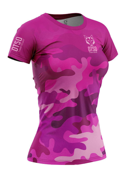 Otso Women's Athletic Blouse Short Sleeve Camo Pink