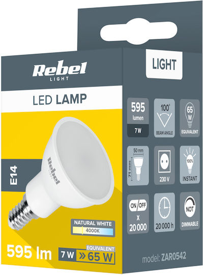 Rebel Λάμπα LED 7W για Ντουί E14 Φυσικό Λευκό