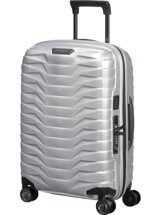 Samsonite Proxis Βαλίτσα Ταξιδίου Καμπίνας Σκληρή Silver με 4 Ρόδες Ύψους 55εκ.