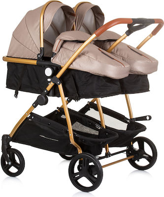 Chipolino Duo Smart Verstellbar Doppelter Kinderwagen Geeignet für Neugeborene Golden Beige