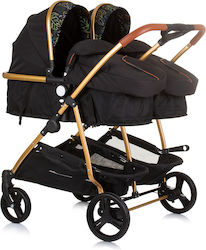 Chipolino Duo Smart Verstellbar Doppelter Kinderwagen Geeignet für Neugeborene Obsidian Leaves 12.2kg