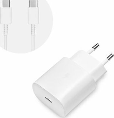 Samsung Φορτιστής με Θύρα USB-C και Καλώδιο USB-C - USB-C 25W Λευκός (EP-TA800EBE+EP-DA705EBE Bulk)