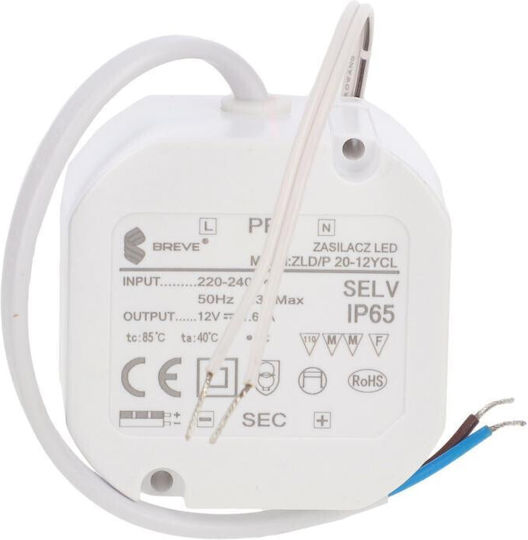 Breve Τροφοδοτικό LED Στεγανό IP65 Ισχύος 20W με Τάση Εξόδου 12V