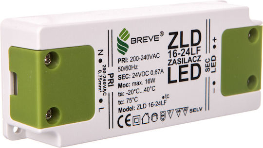 Breve Τροφοδοτικό LED IP20 Ισχύος 16W με Τάση Εξόδου 24V