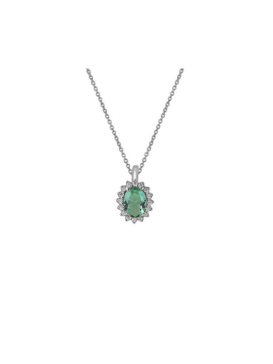 Necklace Rosette from White Gold 9 K with Zircon