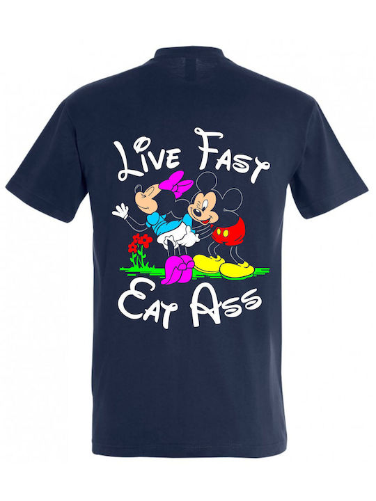 Live Fast East Ass T-shirt Navy Blue Cotton