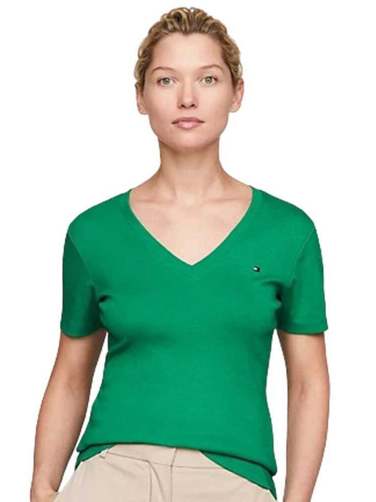 Tommy Hilfiger Women's T-shirt with V Neck Olympic Green