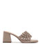 Leder Damen Sandalen mit mittlerem Absatz in Beige Farbe