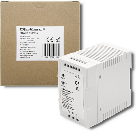 Qoltec Sursă de Alimentare pe Șină DIN cu Ieșire 24V și Putere 96W 4A
