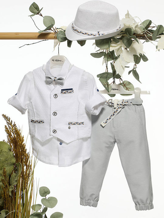 Mi Chiamo Boys Baptism Suit with Vest White / Grey