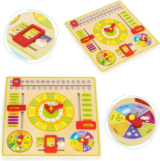 Ecotoys Calendar Clock Εκπαιδευτικό Παιχνίδι Εκμάθησης Ώρας από Ξύλο για 3+ Ετών