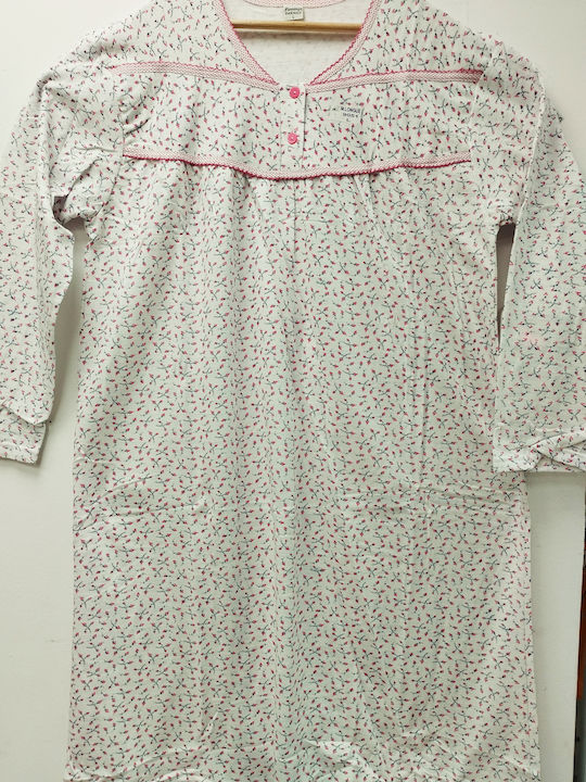 Primo Women's Winter Cotton Nightgown Fuchsia Flowers