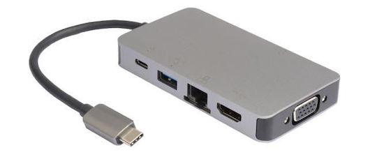 Microconnect USB-C Stație de andocare cu HDMI 4K PD Ethernet Gri (USB3.1CCOM14)