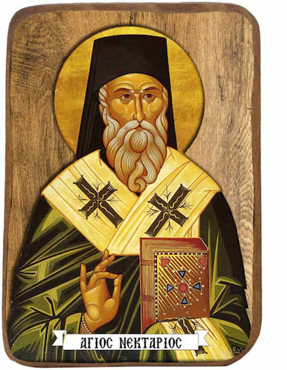 Polyart Εικόνα Άγιος Νεκτάριος Ξύλινη 10x10εκ.