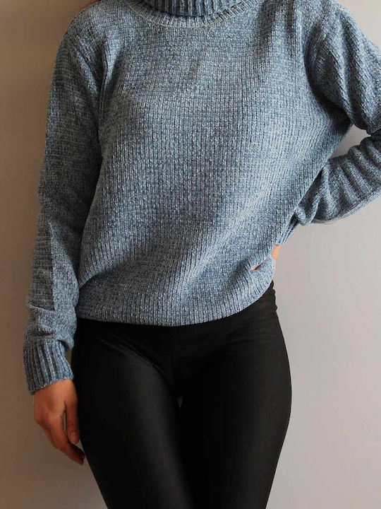 Sinell Women's Long Sleeve Sweater Turtleneck Blue