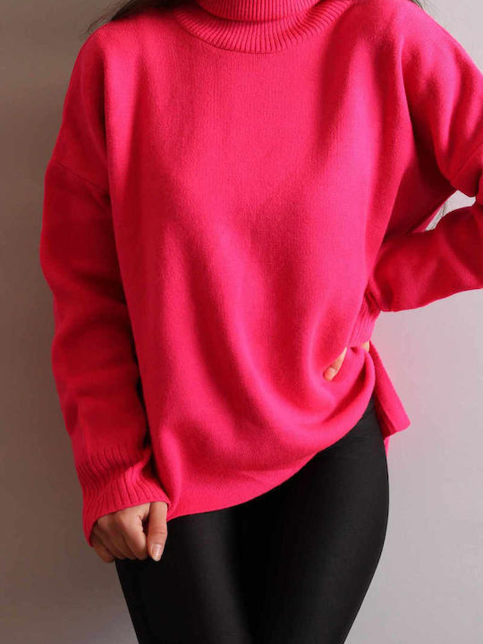 Sinell Women's Long Sleeve Pullover Turtleneck Fuchsia