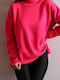 Sinell Women's Long Sleeve Sweater Turtleneck Fuchsia