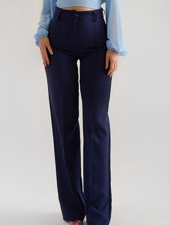 DOT Women's Fabric Trousers in Slim Fit Blue