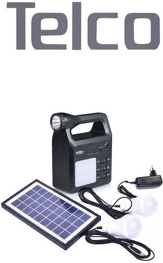 Telco Solares Beleuchtungssystem mit Blitzlicht, 2 Lampen, Radio und USB-Ladegerät IS-1388S