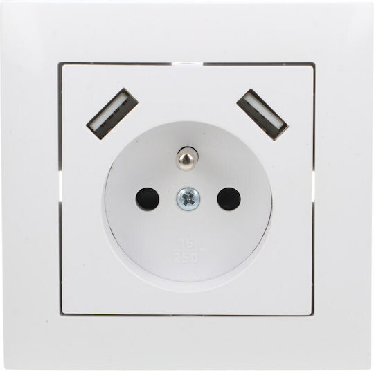 Elektro Plast Einzeln Gemauert Stromsteckdose mit 2 USB-Anschlüssen Weiß 1Stück