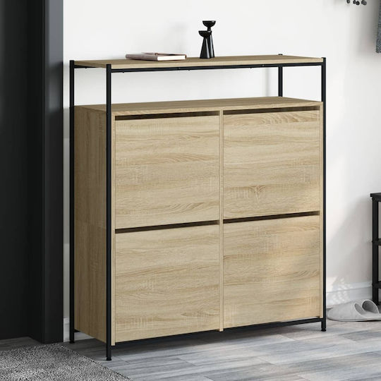 Holz Schuhschrank mit 4 Regalen Beige L100xW34xH112cm