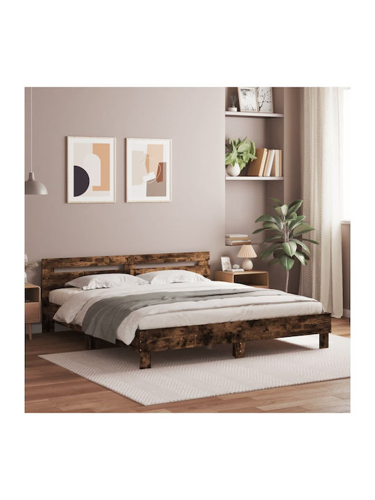 Pat King Size Smoky Oak cu Lamele pentru Saltea...