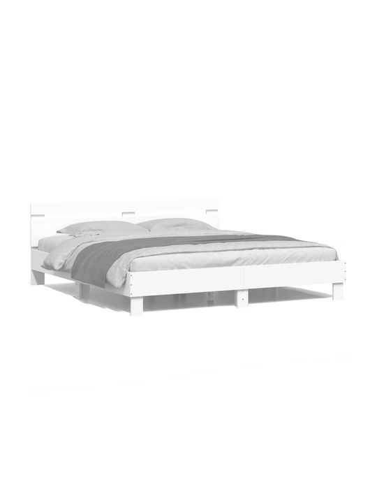 Κρεβάτι Υπέρδιπλο Ξύλινο Λευκό με Τάβλες για Στρώμα 160x200cm