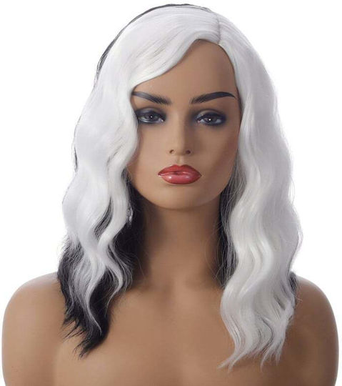 White Color With Wavy Hairstyle, Short Cut And Side Parting Carnival Wig Κυματιστές White