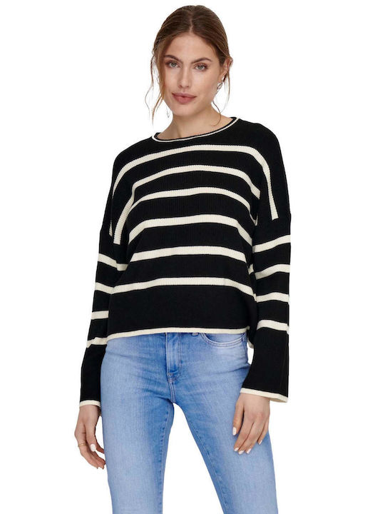 Only Damen Langarm Pullover Gestreift Schwarz