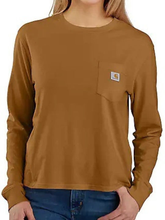 Women's Athletic Blouse Long Sleeve Brown