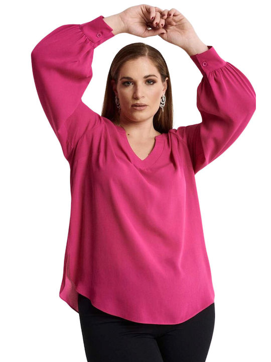 Frane Damen Bluse Langärmelig Fuchsia